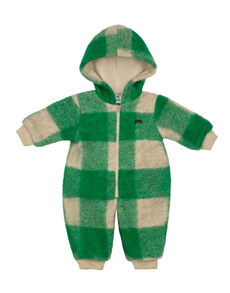 True Green Check Baby Hooded All In One