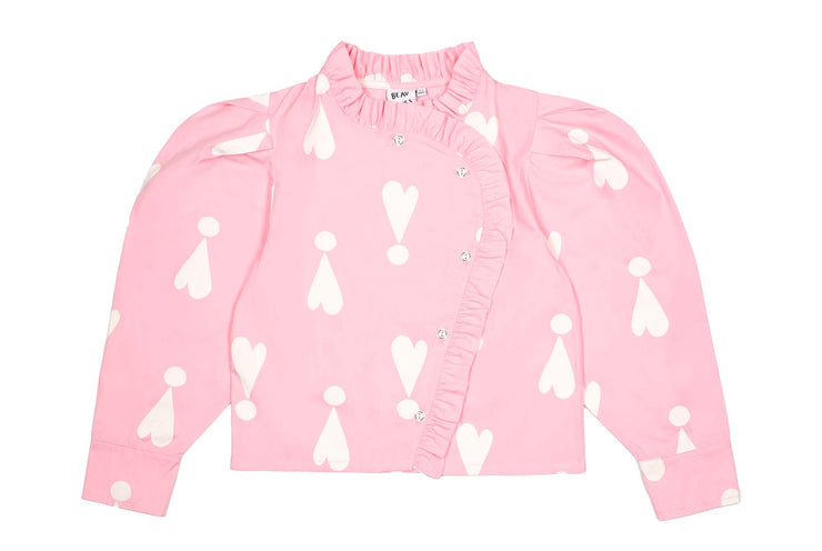 Rose Pink Exclamation Hearts Ruffled Shirt