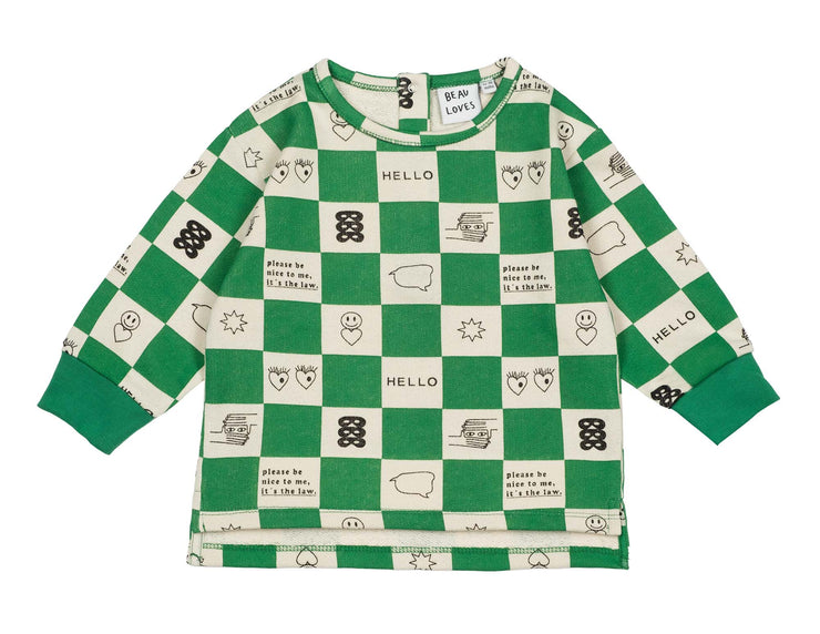 True Green Comic Book Check Baby Sweater