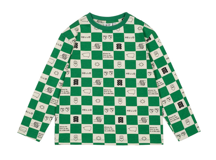 True Green Comic Book Check Long Sleeve T-Shirt