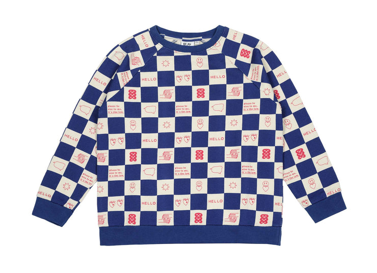 True Blue Comic Book Check Raglan Sweater