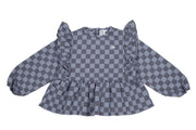 Squares Denim Frill Top